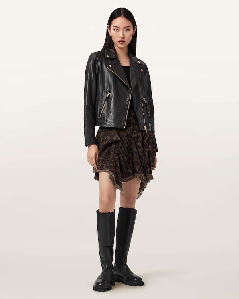 Crissy Leopard Print Denim Mini Skirt LEPPO BROWN | ALLSAINTS Canada